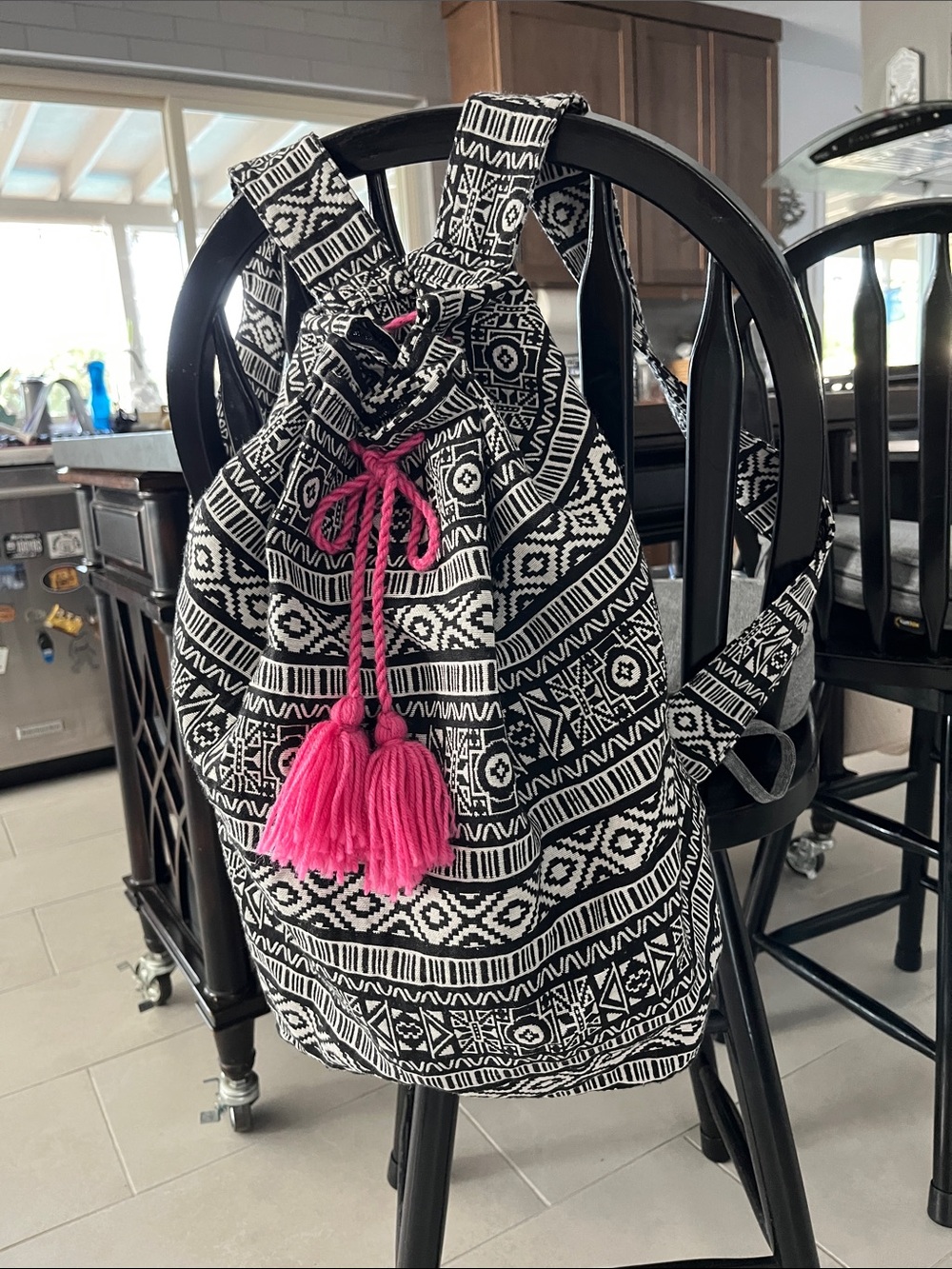 One of a kind Boho fabric drawstring backpack